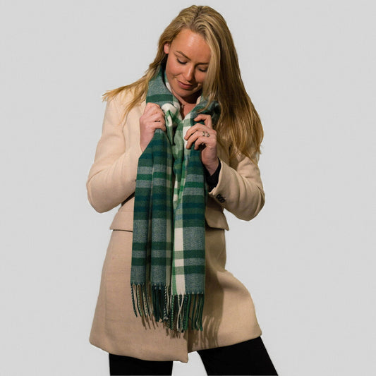 Zelly Green Check Tasseled Scarf 1051208