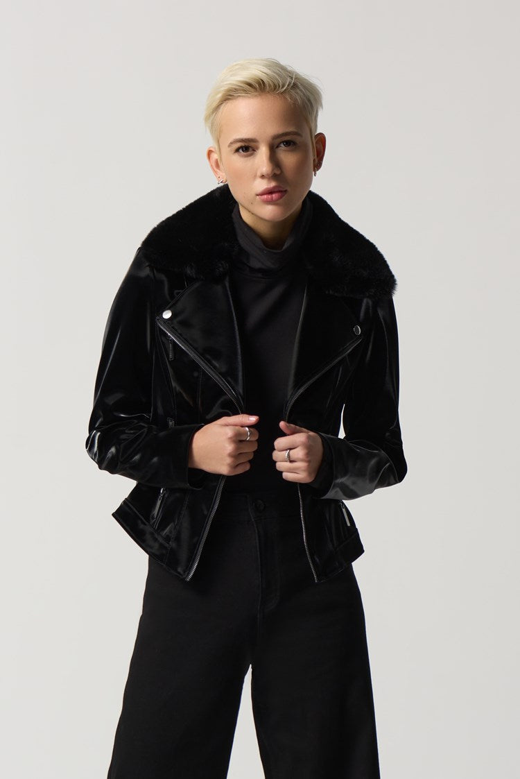 Suede faux fur biker on sale jacket