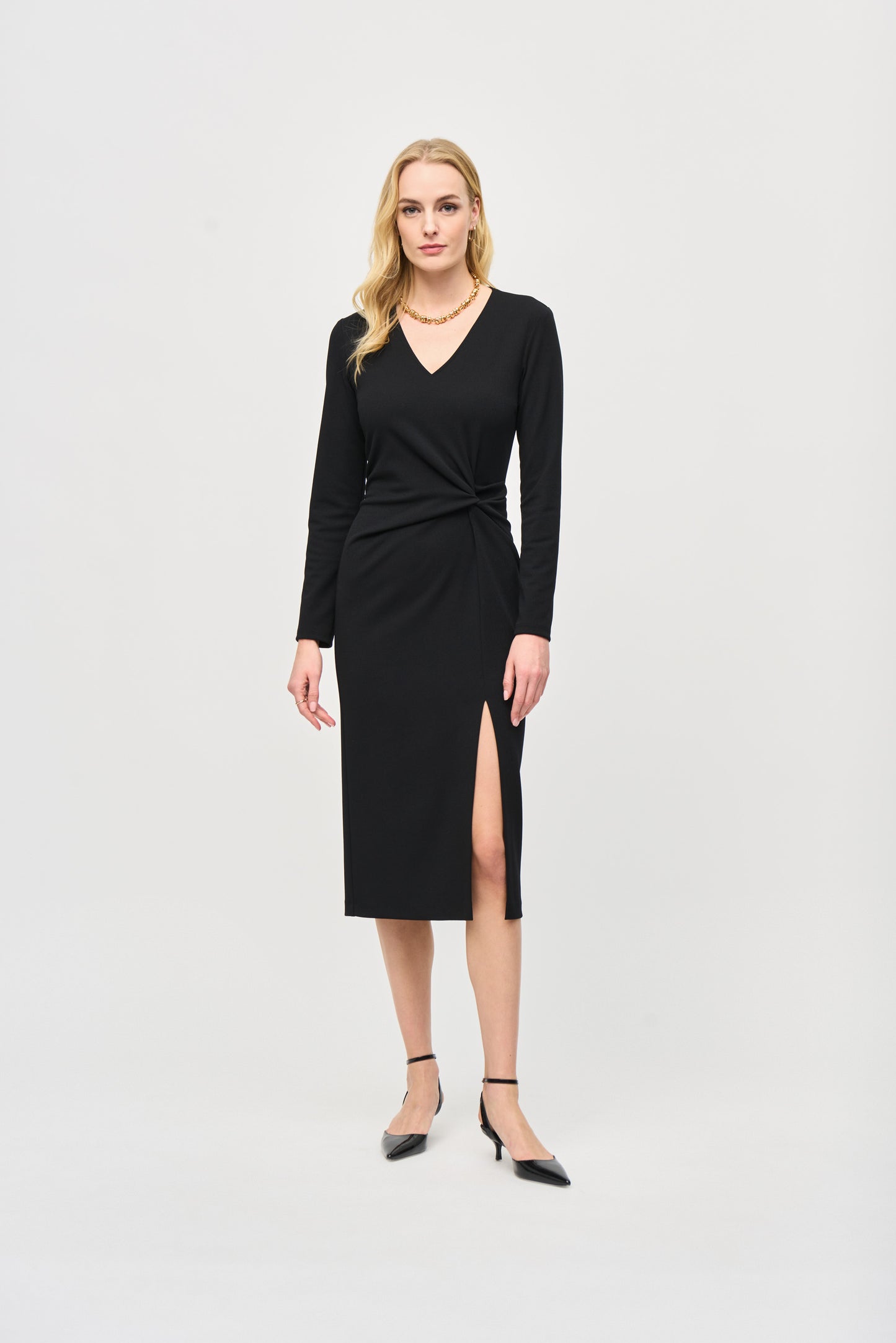 Joseph Ribkoff Black Crepe Front Split Dress 243308