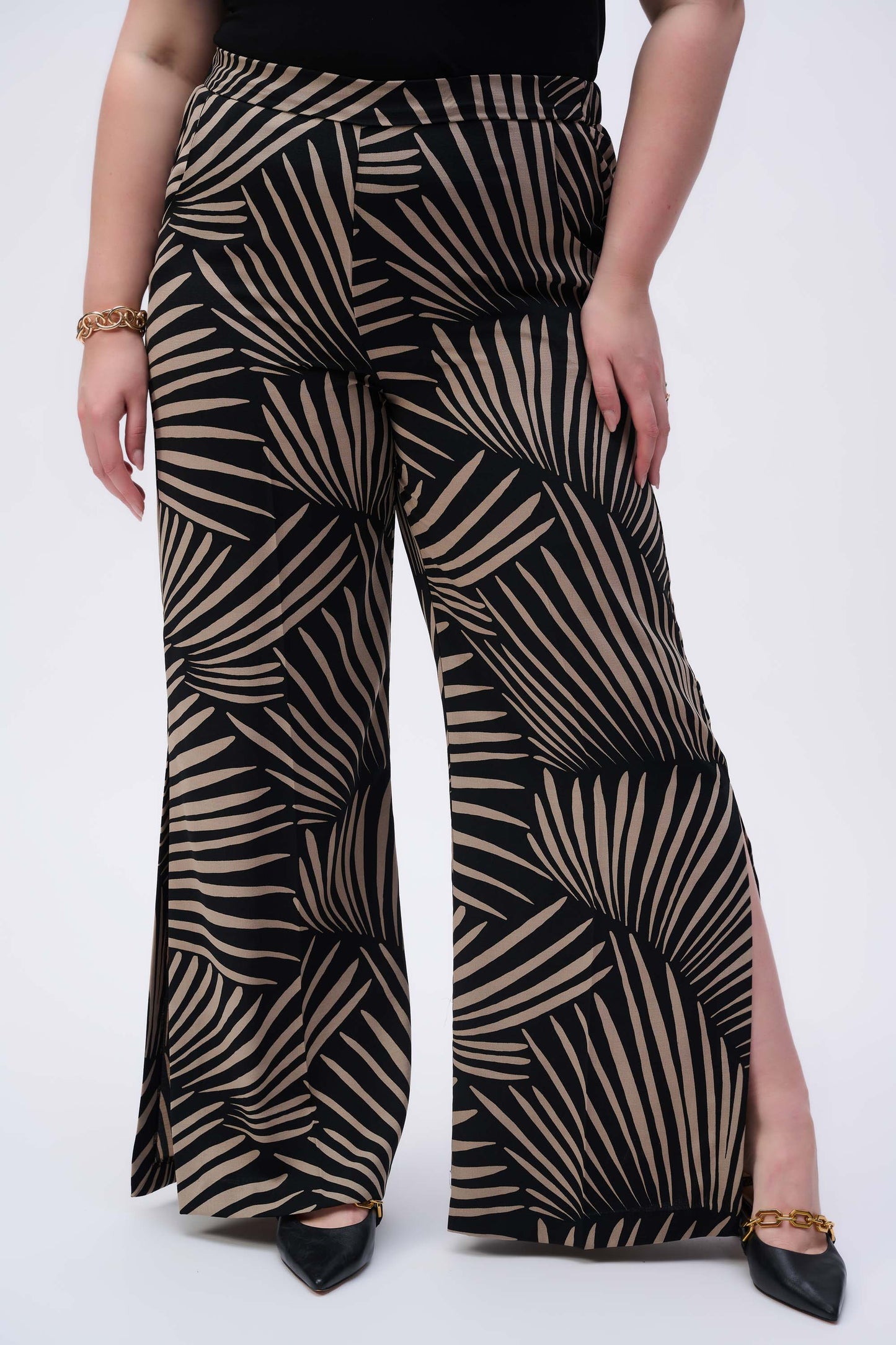 Joseph Ribkoff Palm Print Wide Leg Trousers 251085