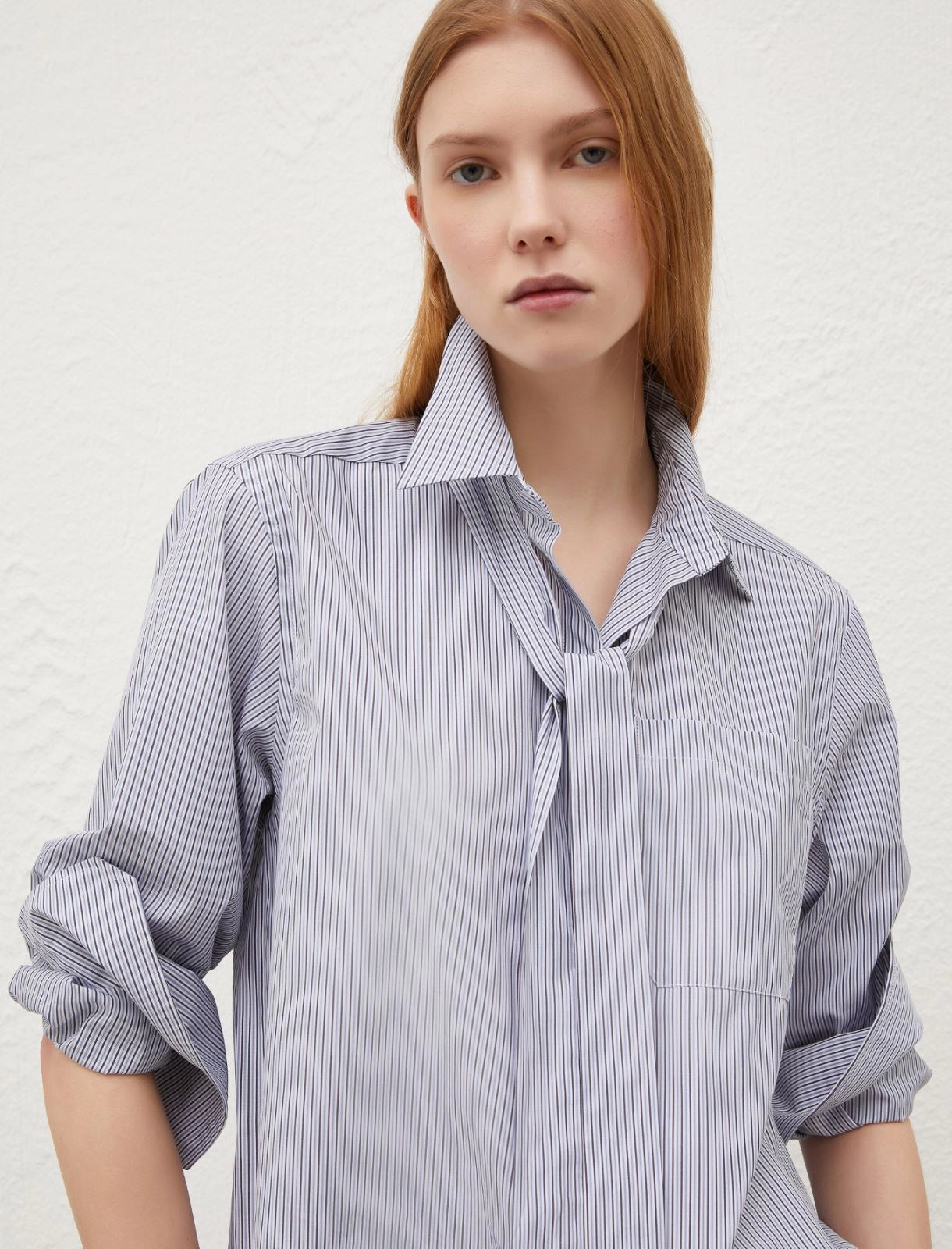 Marella Dorina Cotton Stripe Oversize Shirt With Detachable Tie