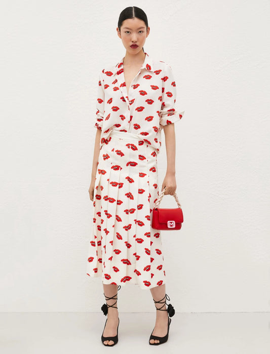 Marella Cream/Red Lips Print Shirt Yeah