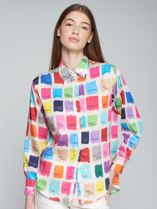 Vilagallo Silky Multi Colour Print Shirt 31754