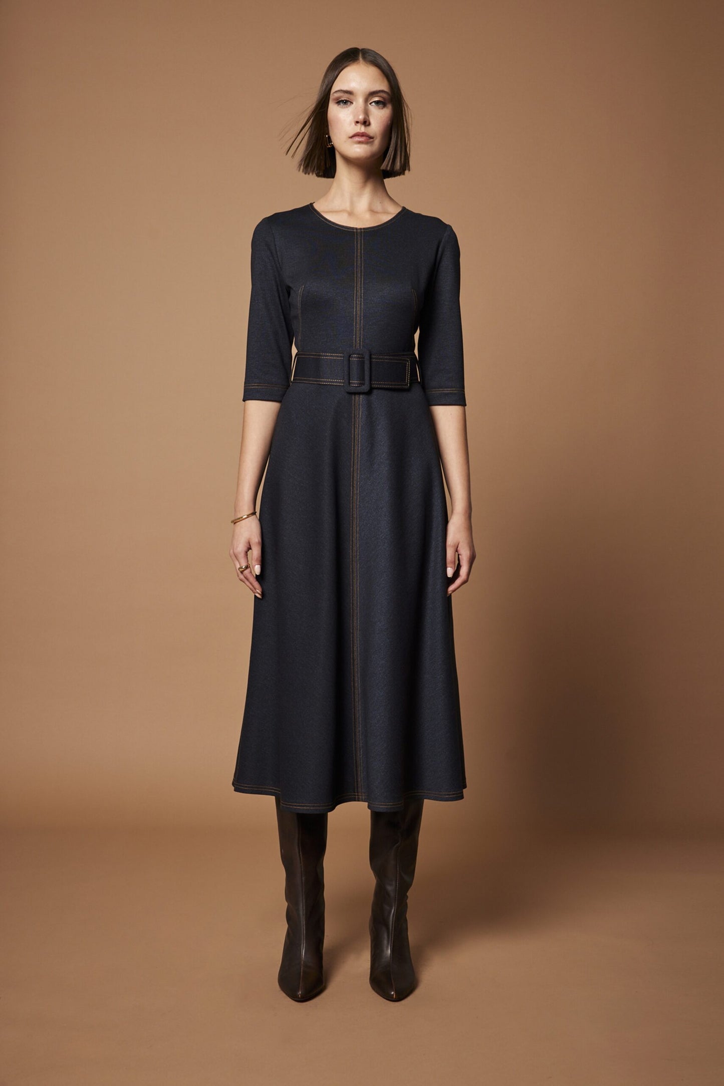 Arggido Denim Belted Jersey Dress 48002