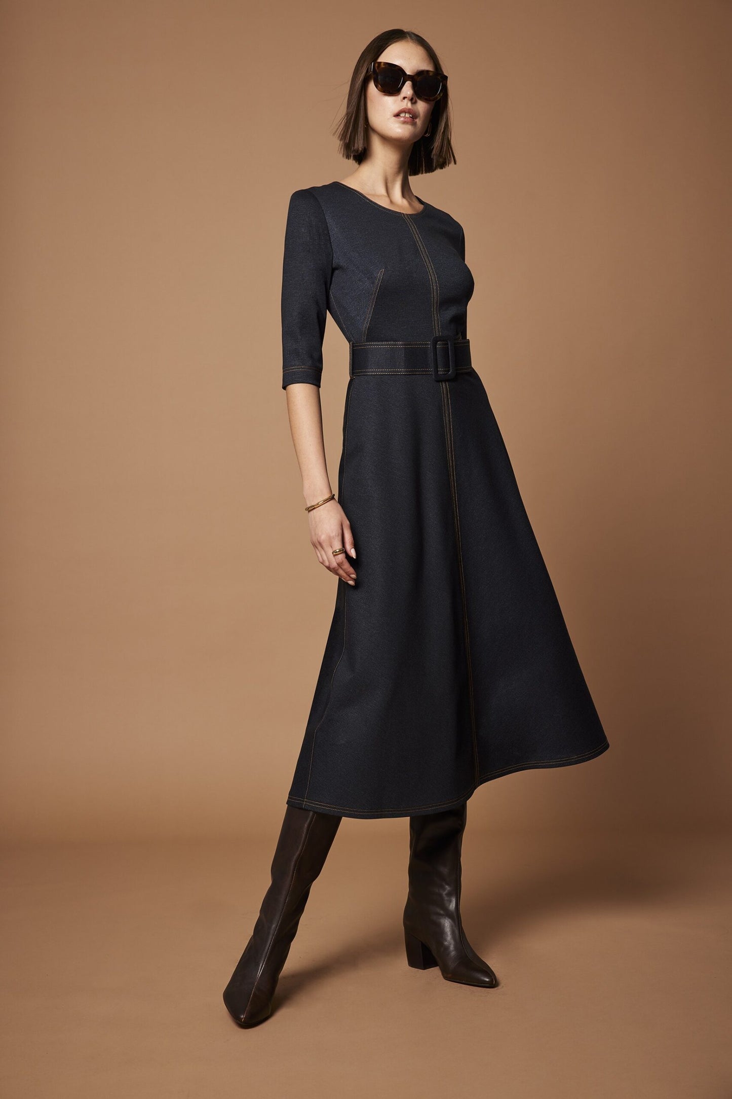 Arggido Denim Belted Jersey Dress 48002