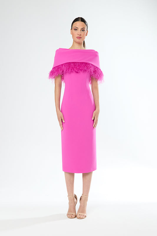 Carla Ruiz Pink Feather Cape Dress 51509