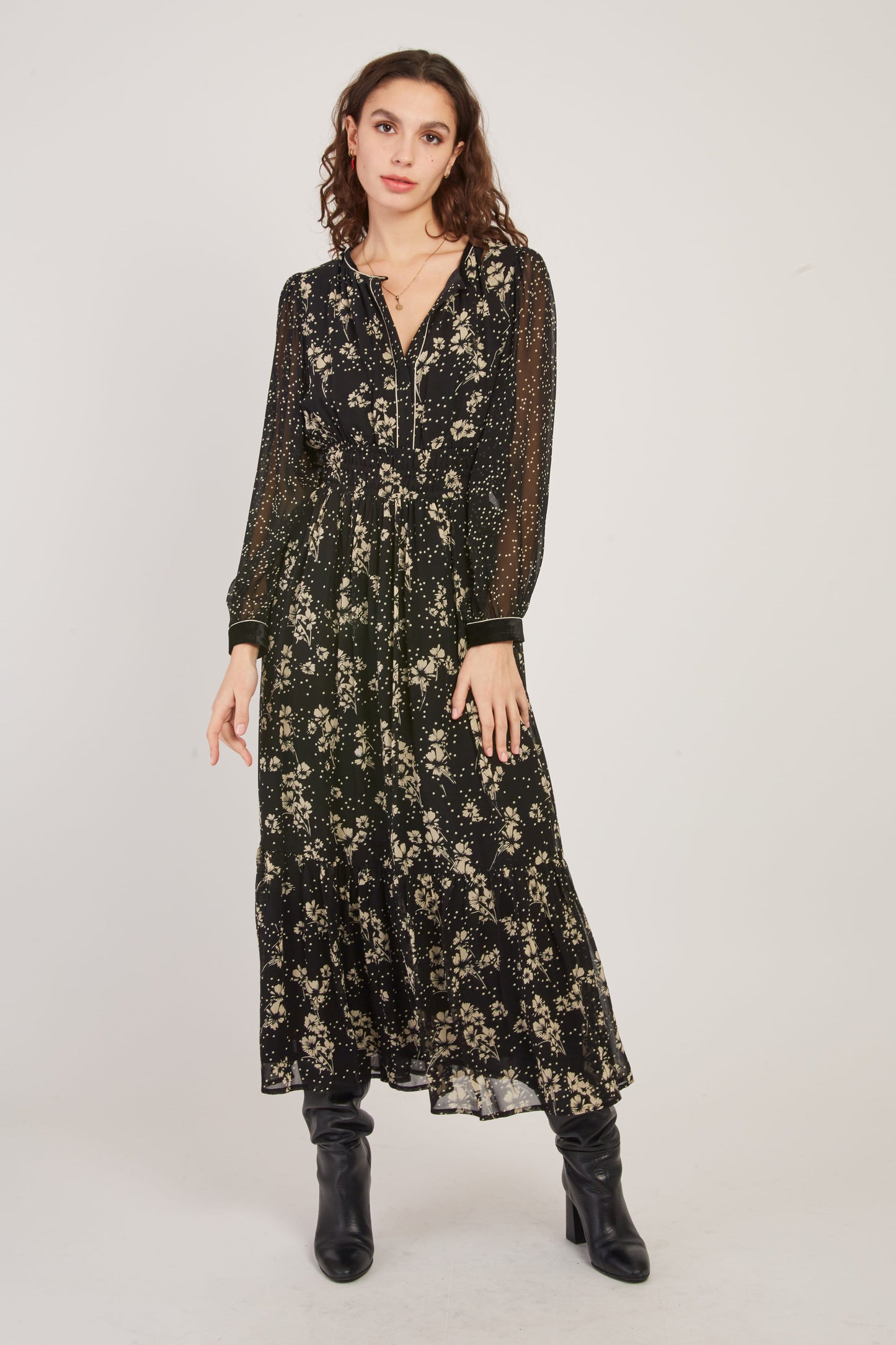 Derhy Floral & Dot Print Long Dress Bedford