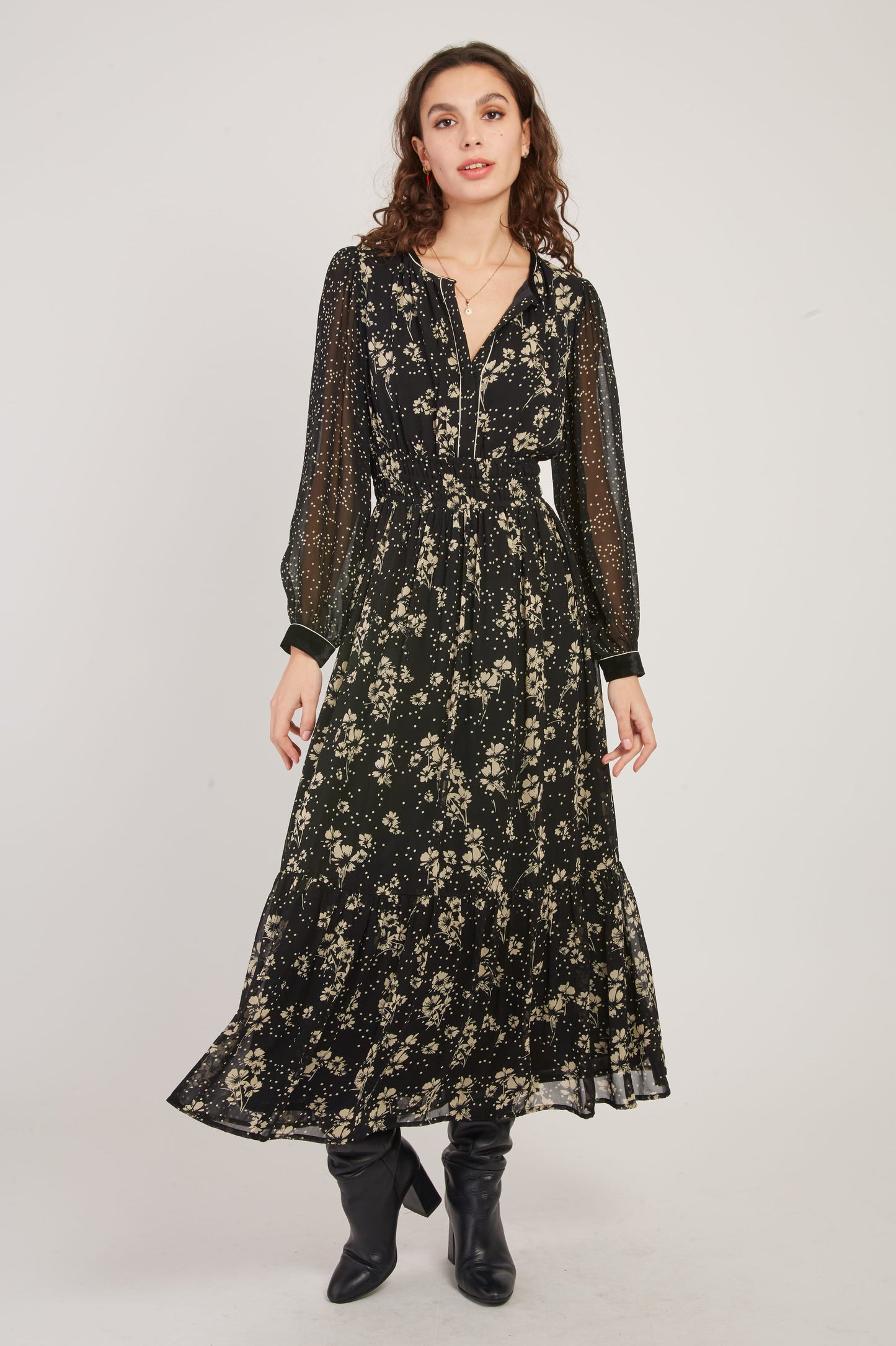 Derhy Floral & Dot Print Long Dress Bedford