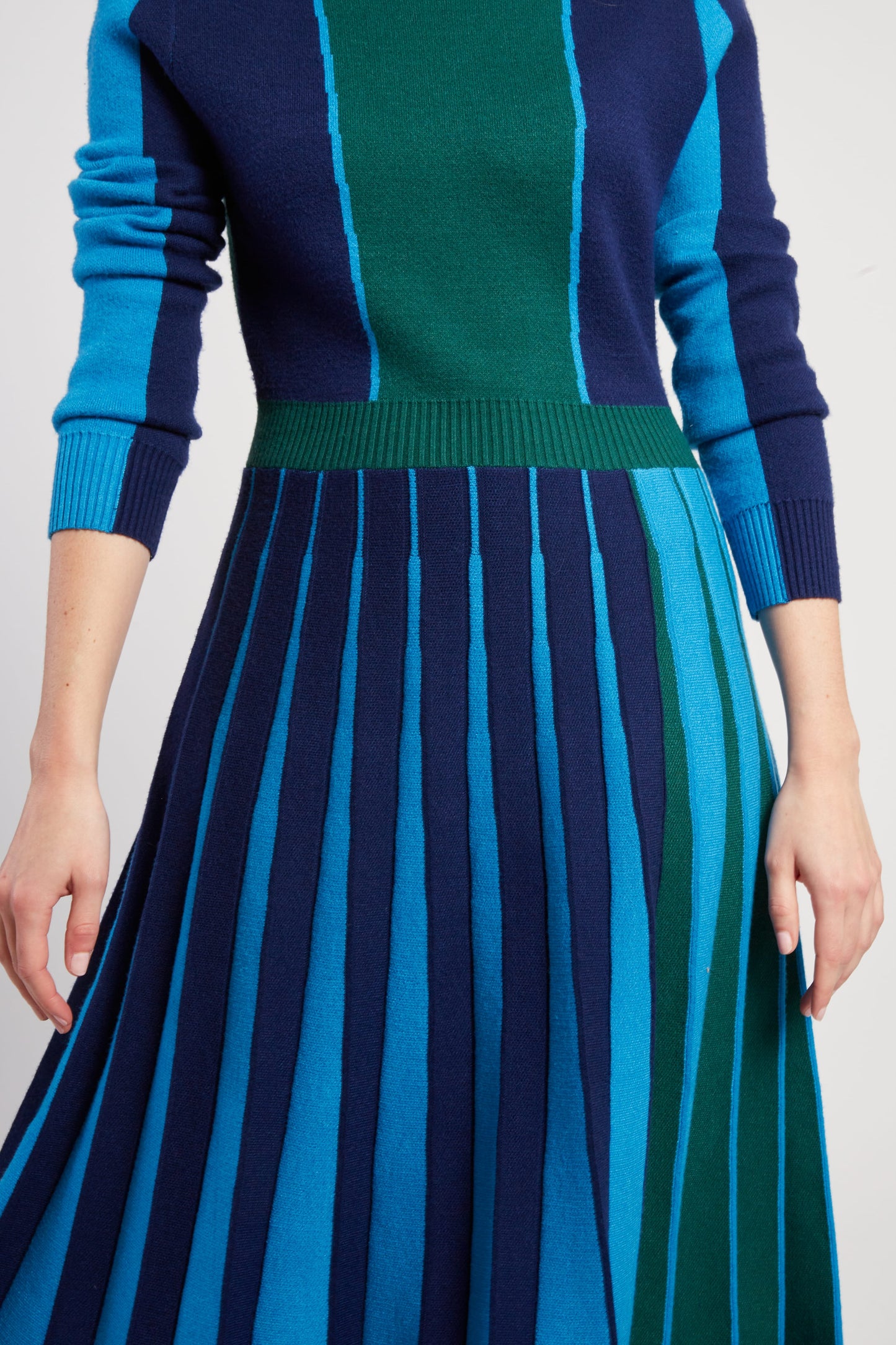 Derhy Blue/Green Long Pleated Skirt Dress Jamie