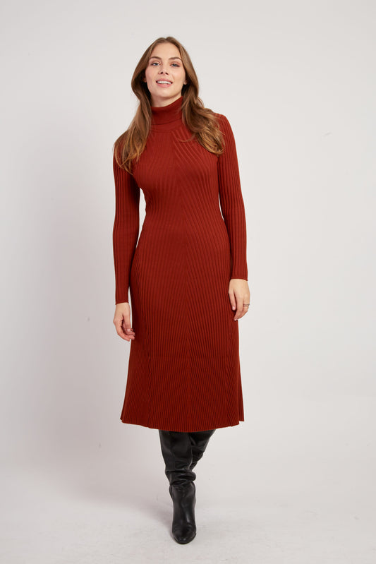 Derhy Camel Rib Roll Neck Dress Joconde