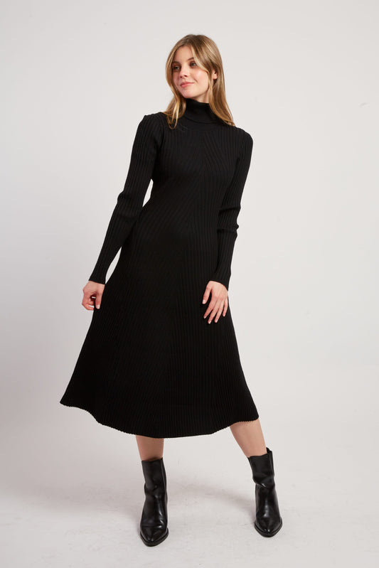 Derhy Black Rib Roll Neck Dress Joconde