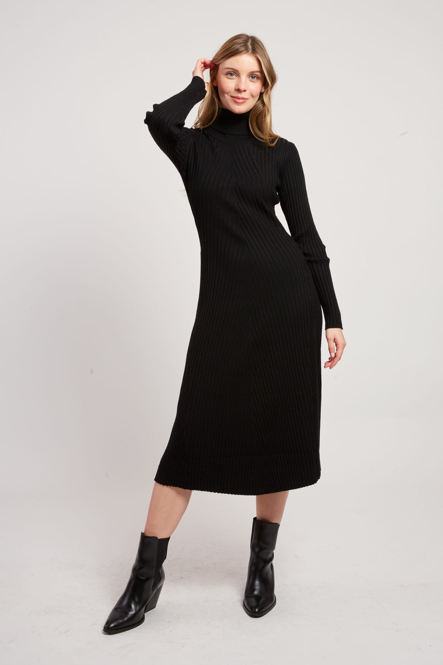 Derhy Black Rib Roll Neck Dress Joconde