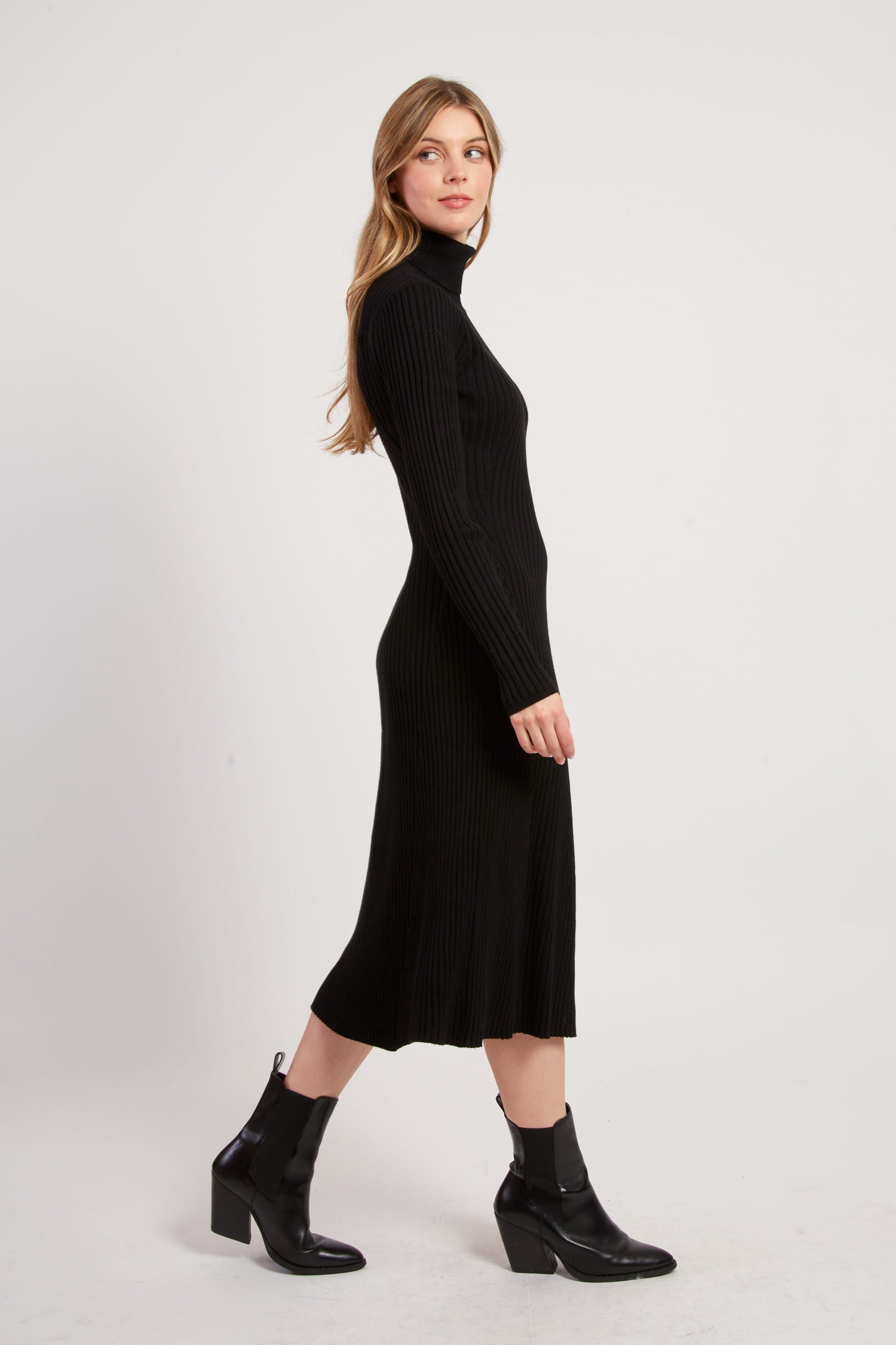 Derhy Black Rib Roll Neck Dress Joconde