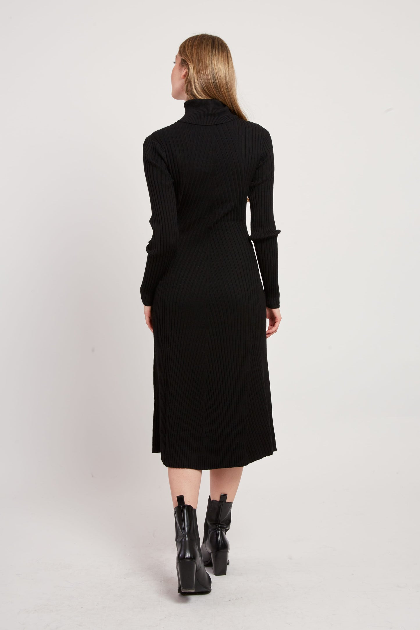 Derhy Black Rib Roll Neck Dress Joconde