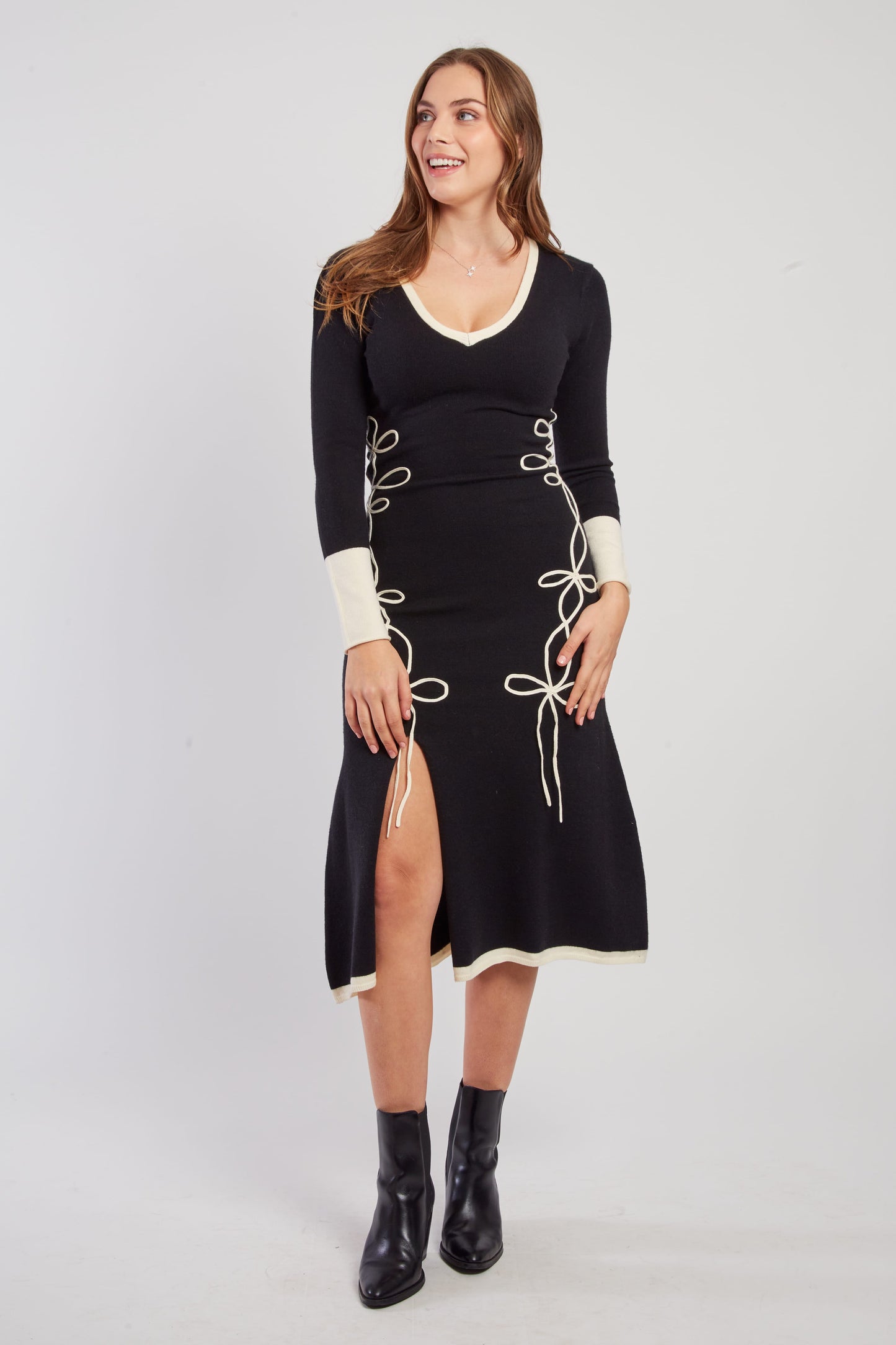 Derhy Long Knit Dress with Cornelli Trim Josie