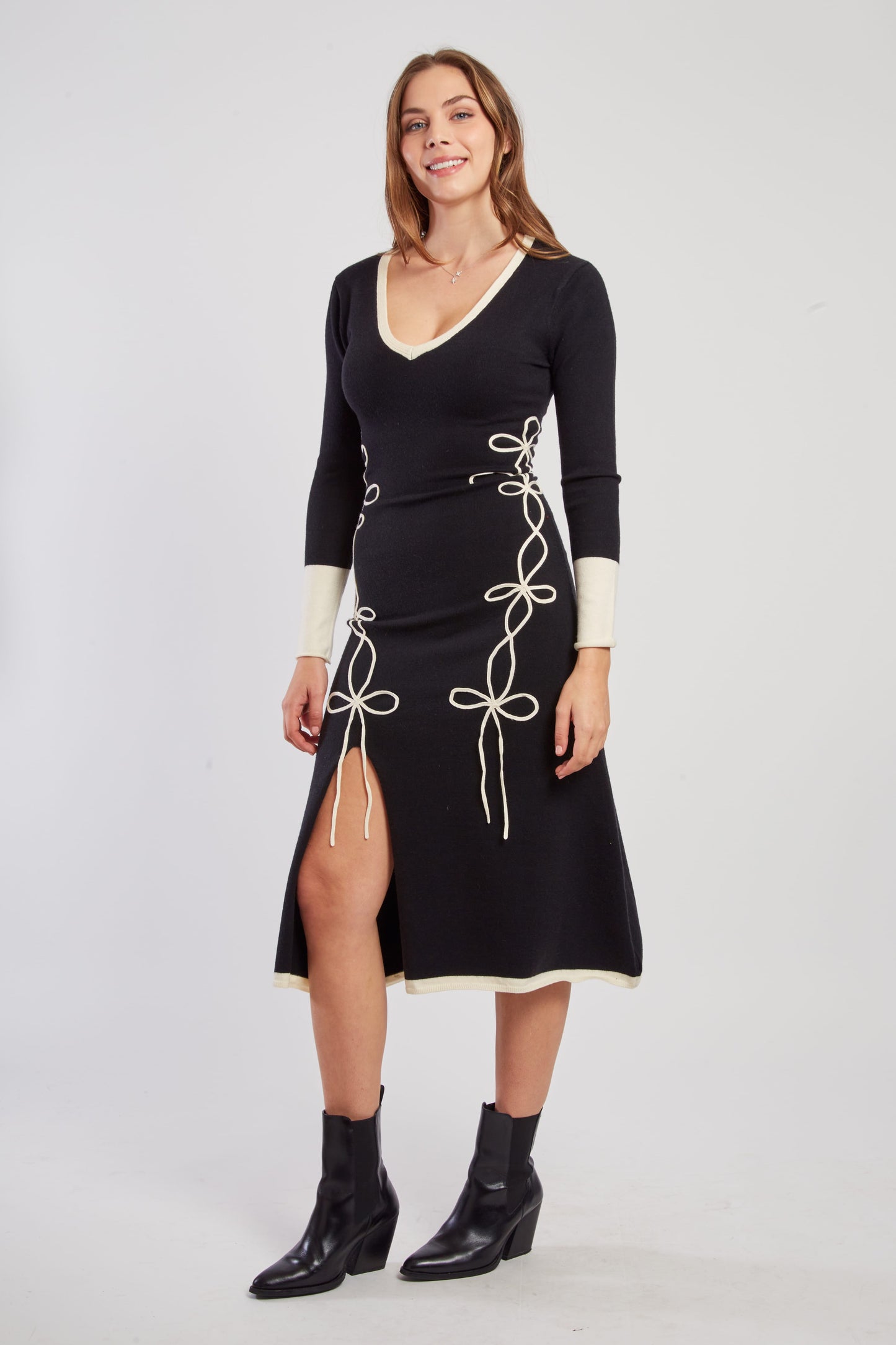 Derhy Long Knit Dress with Cornelli Trim Josie