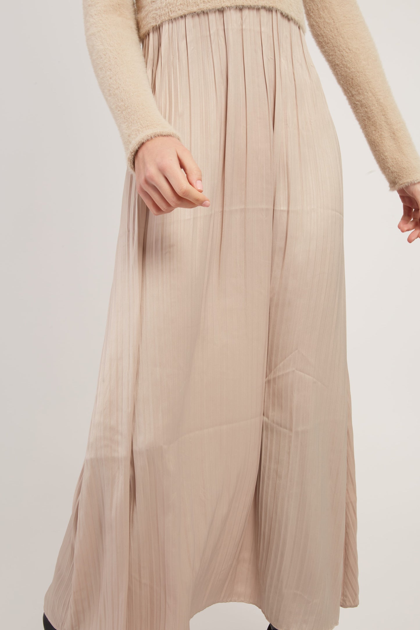 Derhy Beige Knit Sweater with Silky Dress Verlaine