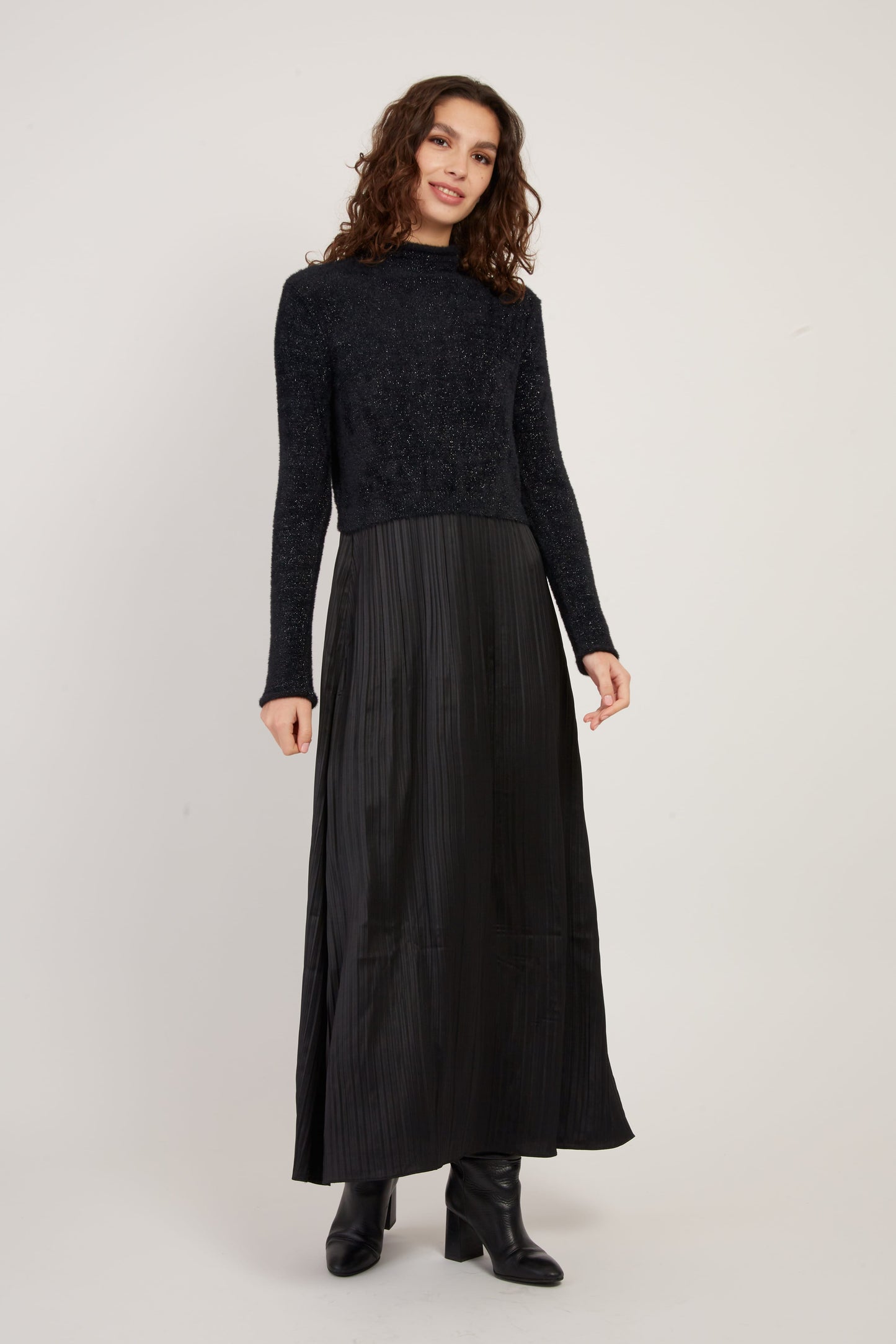 Derhy Black Knit Sweater with Silky Dress Verlaine