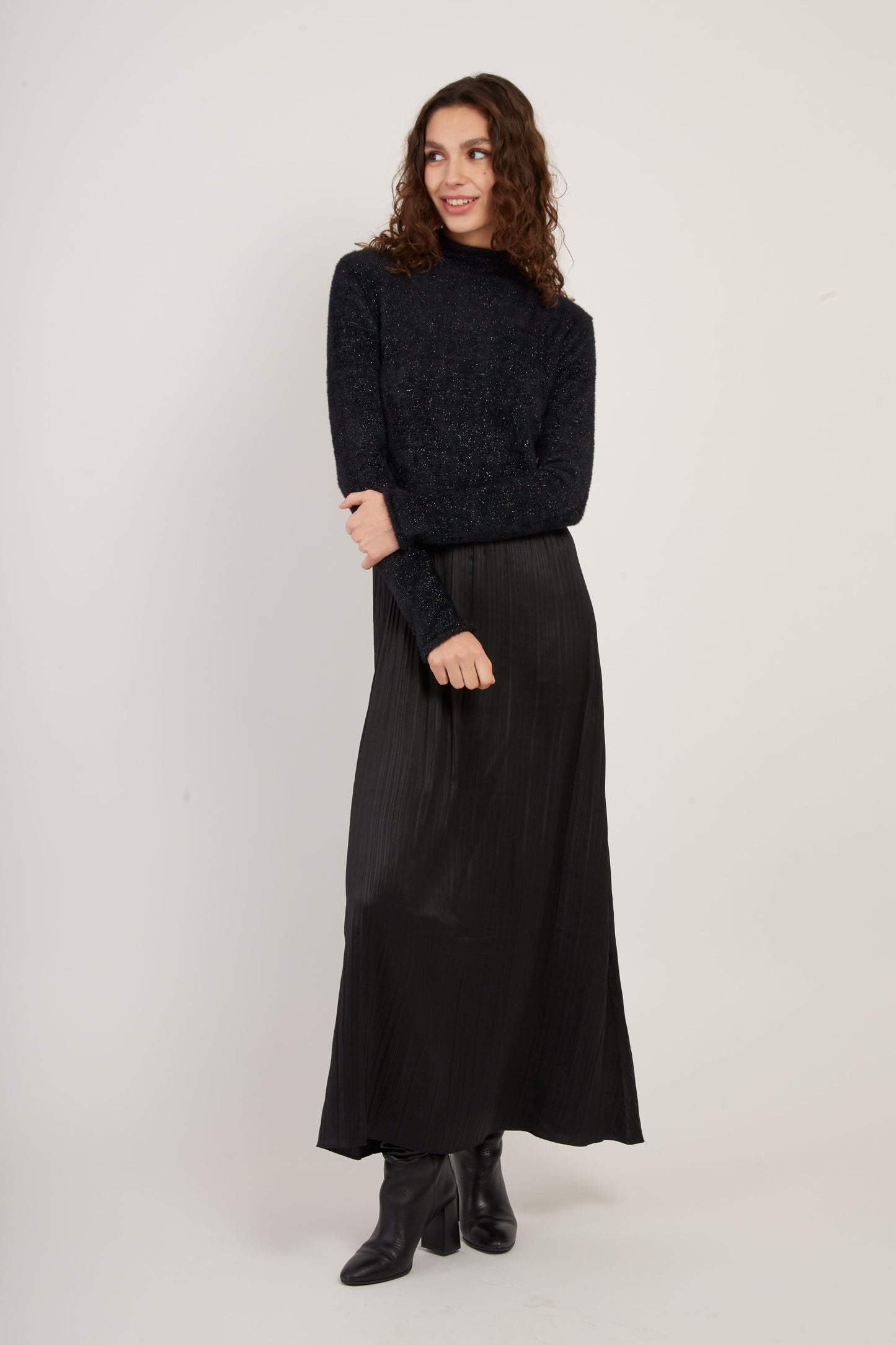 Derhy Black Knit Sweater with Silky Dress Verlaine