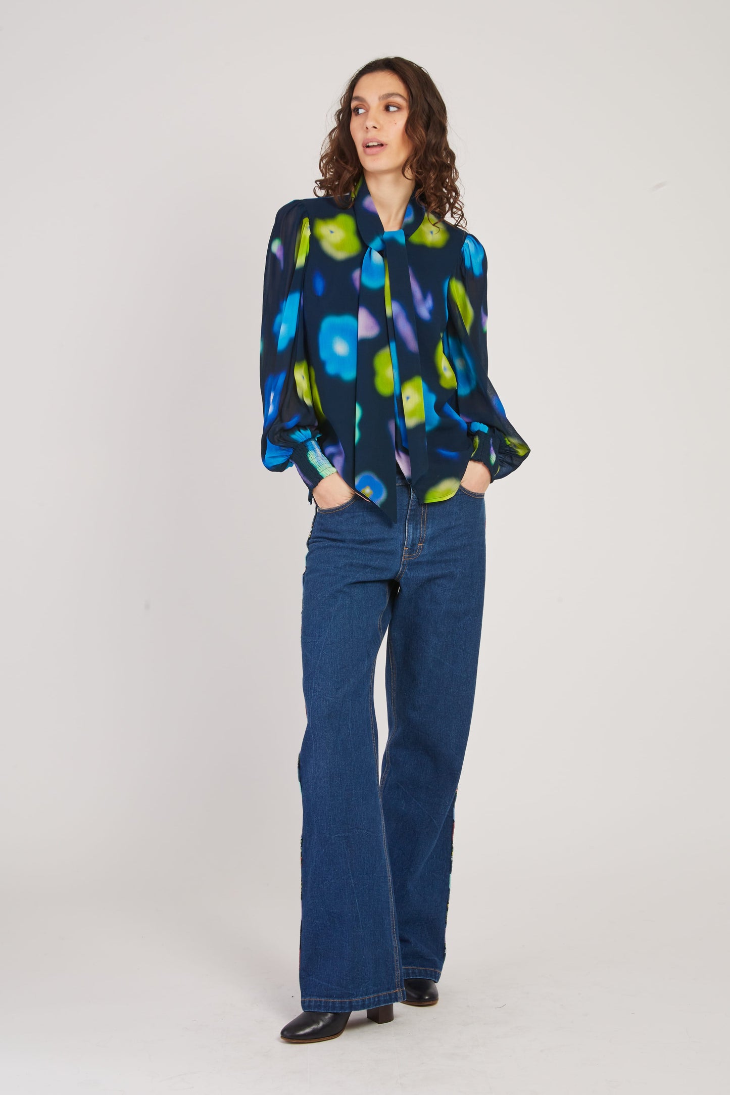 Derhy Navy Abstract Georgette Blouse Federica