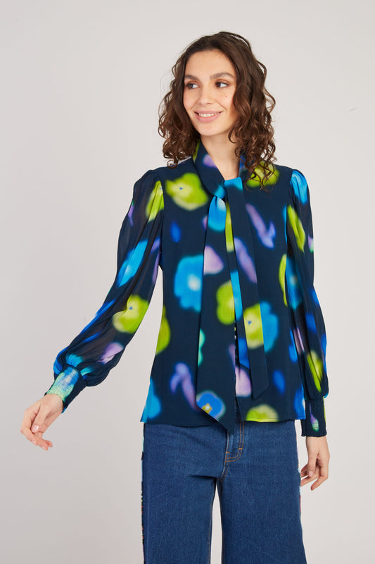 Derhy Navy Abstract Georgette Blouse Federica