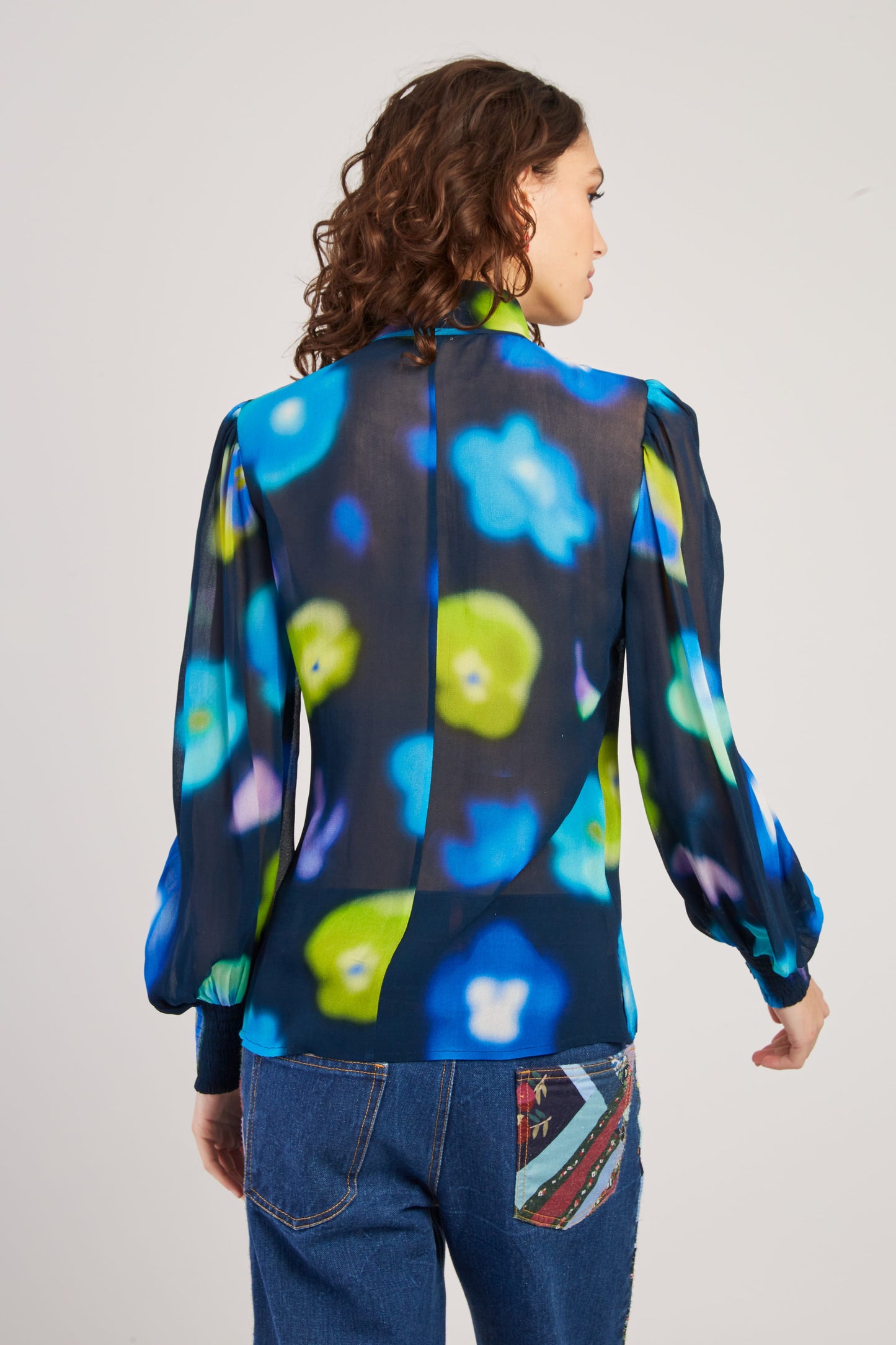 Derhy Navy Abstract Georgette Blouse Federica