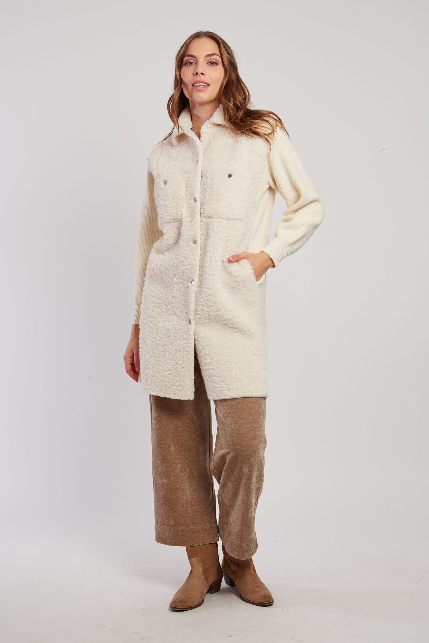 Derhy Ecru Faux Sheepskin Coat Danseuse