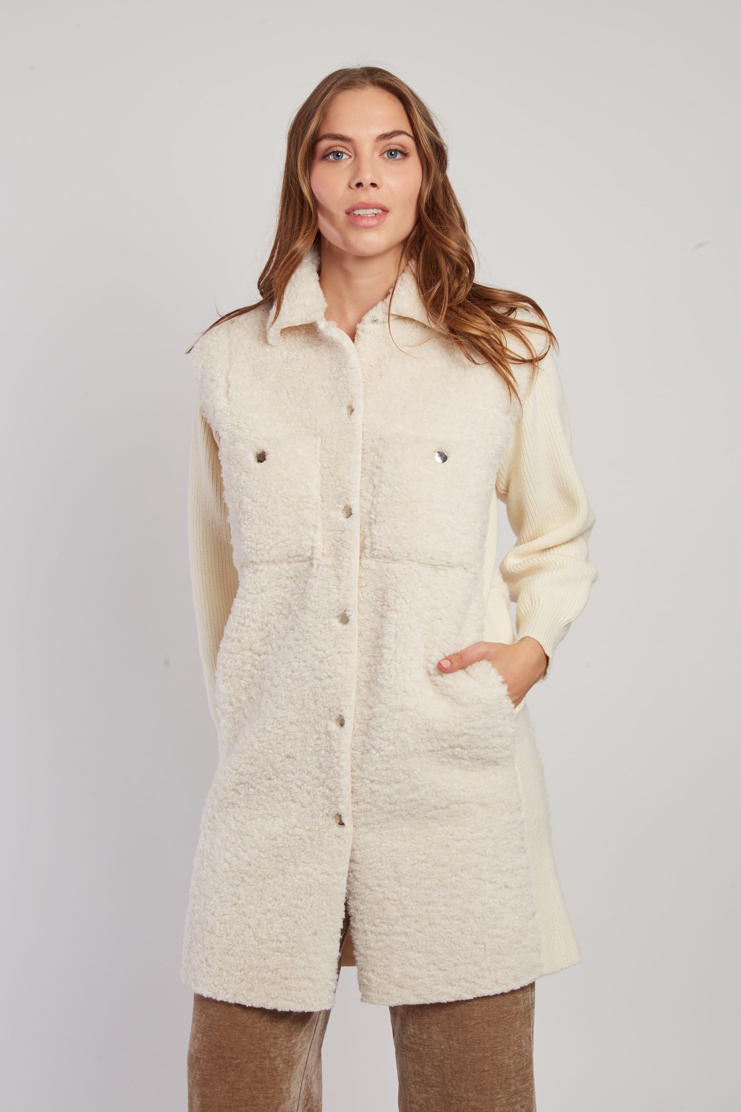 Derhy Ecru Faux Sheepskin Coat Danseuse