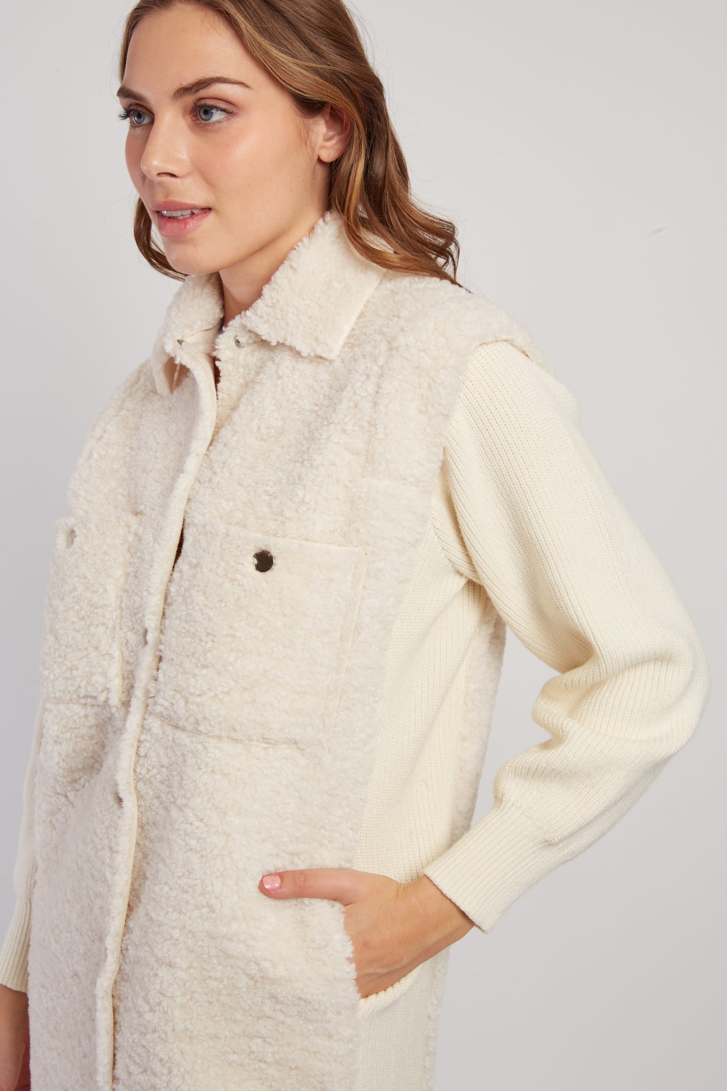 Derhy Ecru Faux Sheepskin Coat Danseuse