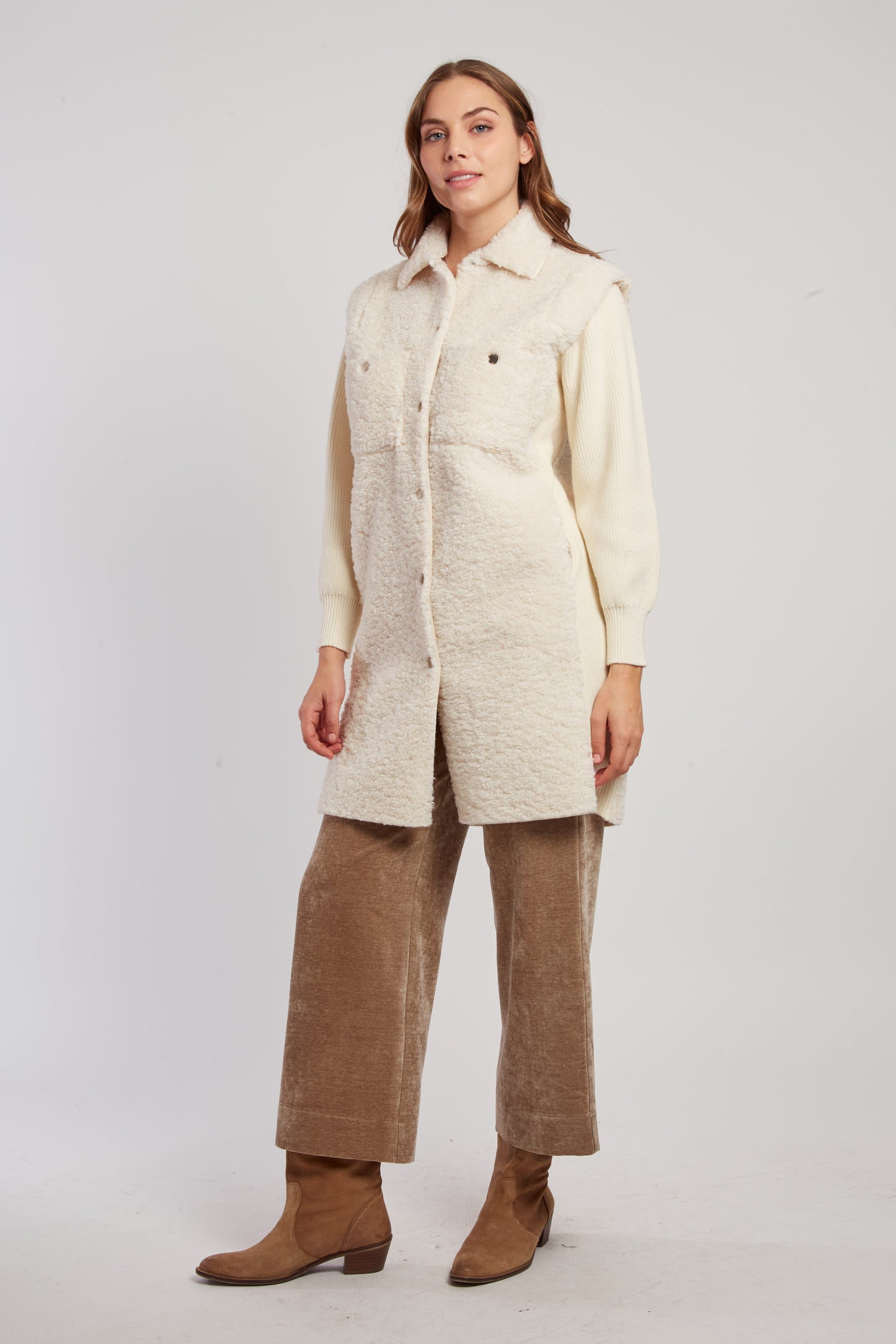 Derhy Ecru Faux Sheepskin Coat Danseuse