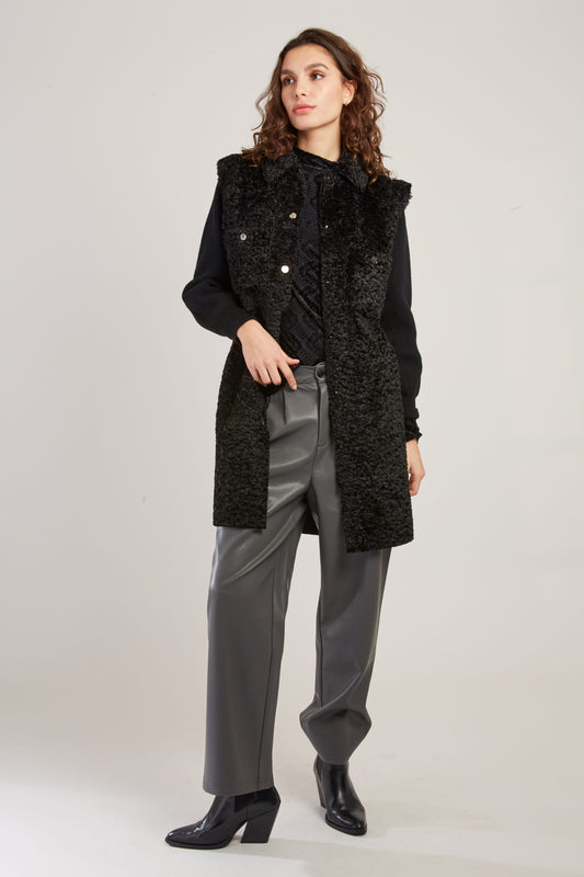 Derhy Black Faux Sheepskin Coat Danseuse