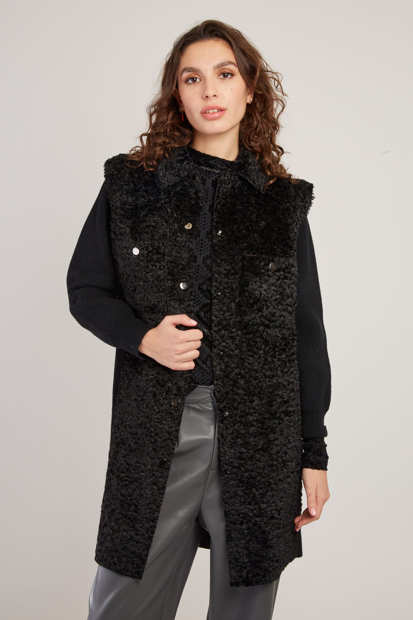 Derhy Black Faux Sheepskin Coat Danseuse