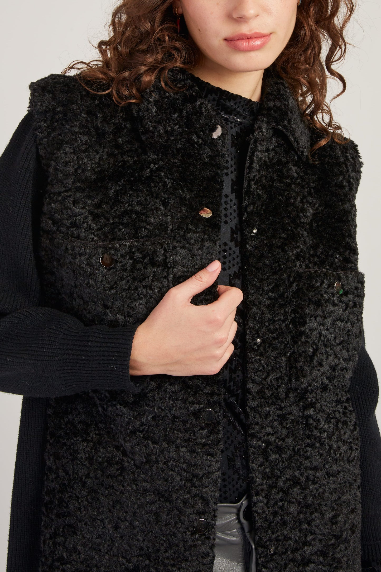 Derhy Black Faux Sheepskin Coat Danseuse