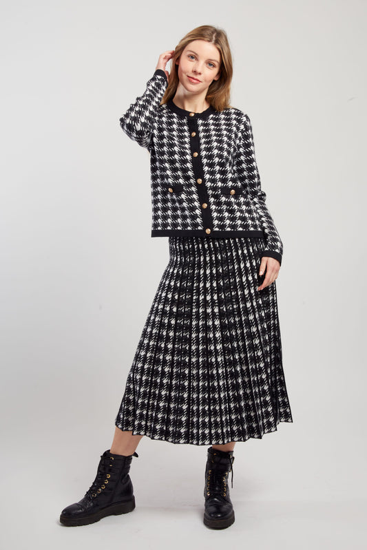 Derhy Houndstooth Knitted Skirt Gally