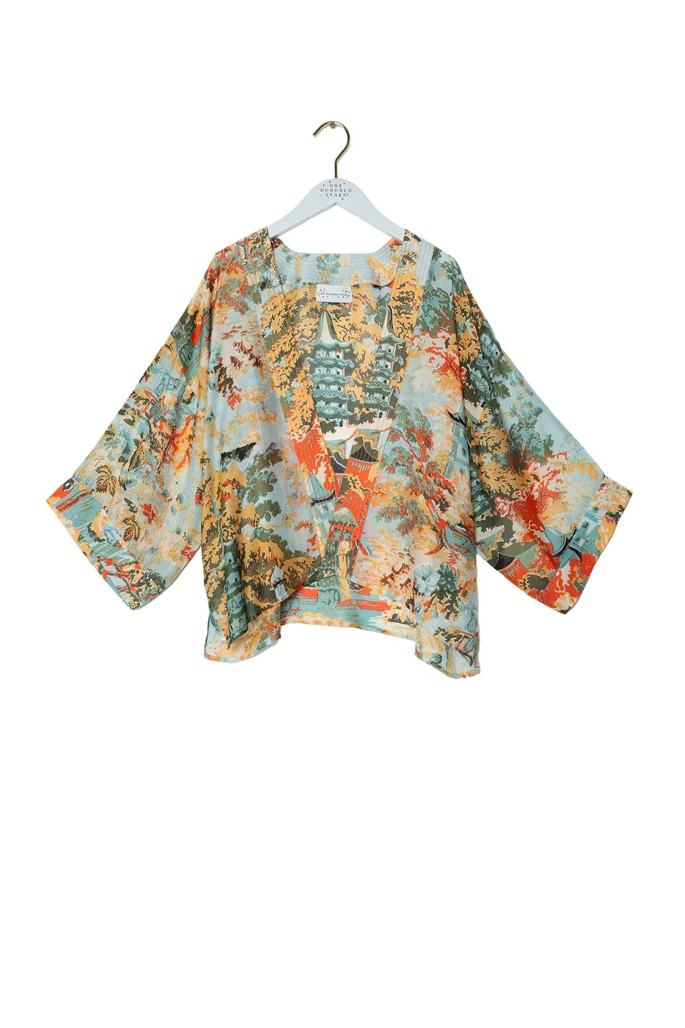 One Hundred Stars China Tree Aqua Kimono