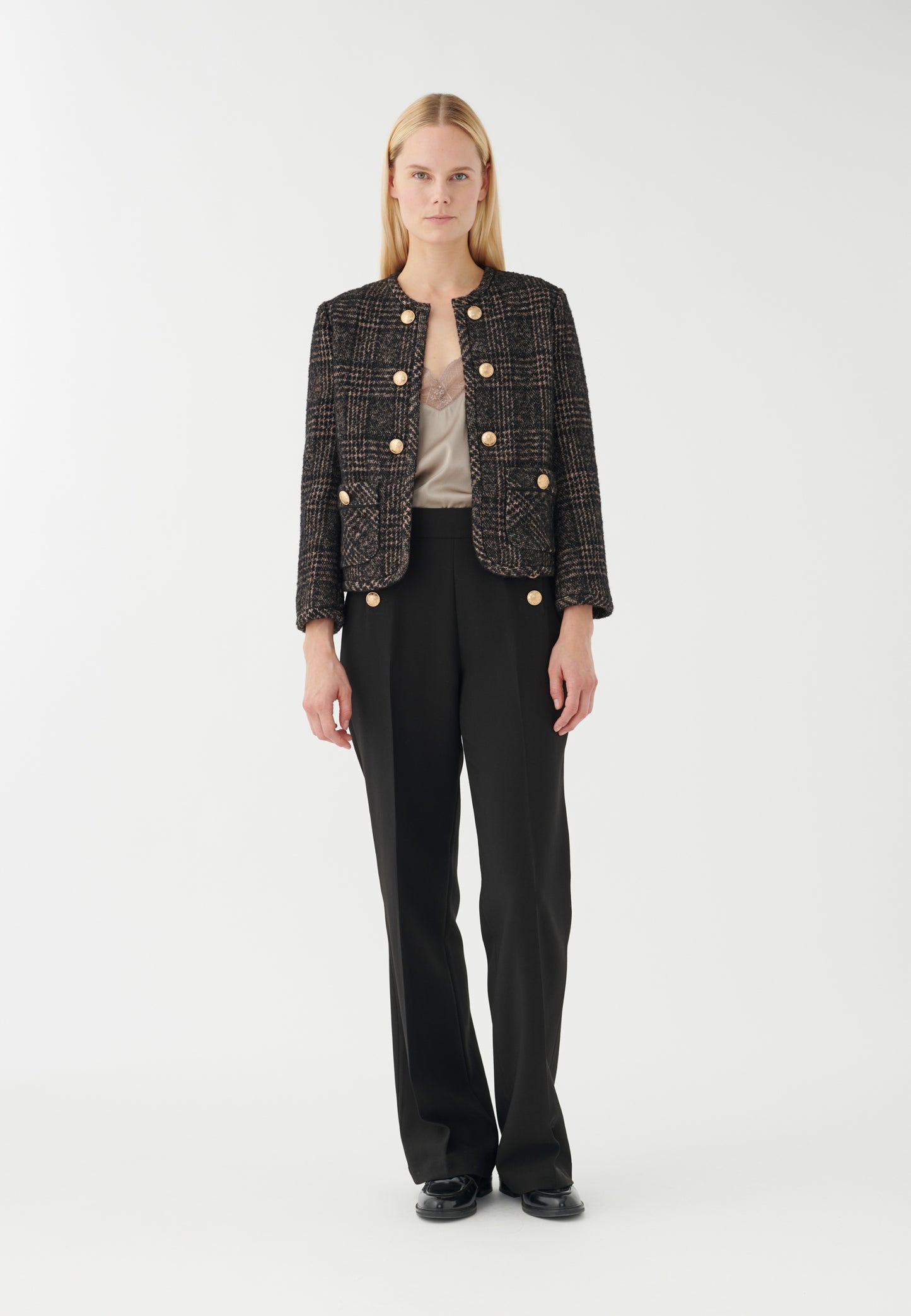 Dea Kudibal Nella Wool Mix Check Jacket in Cafe au Lait