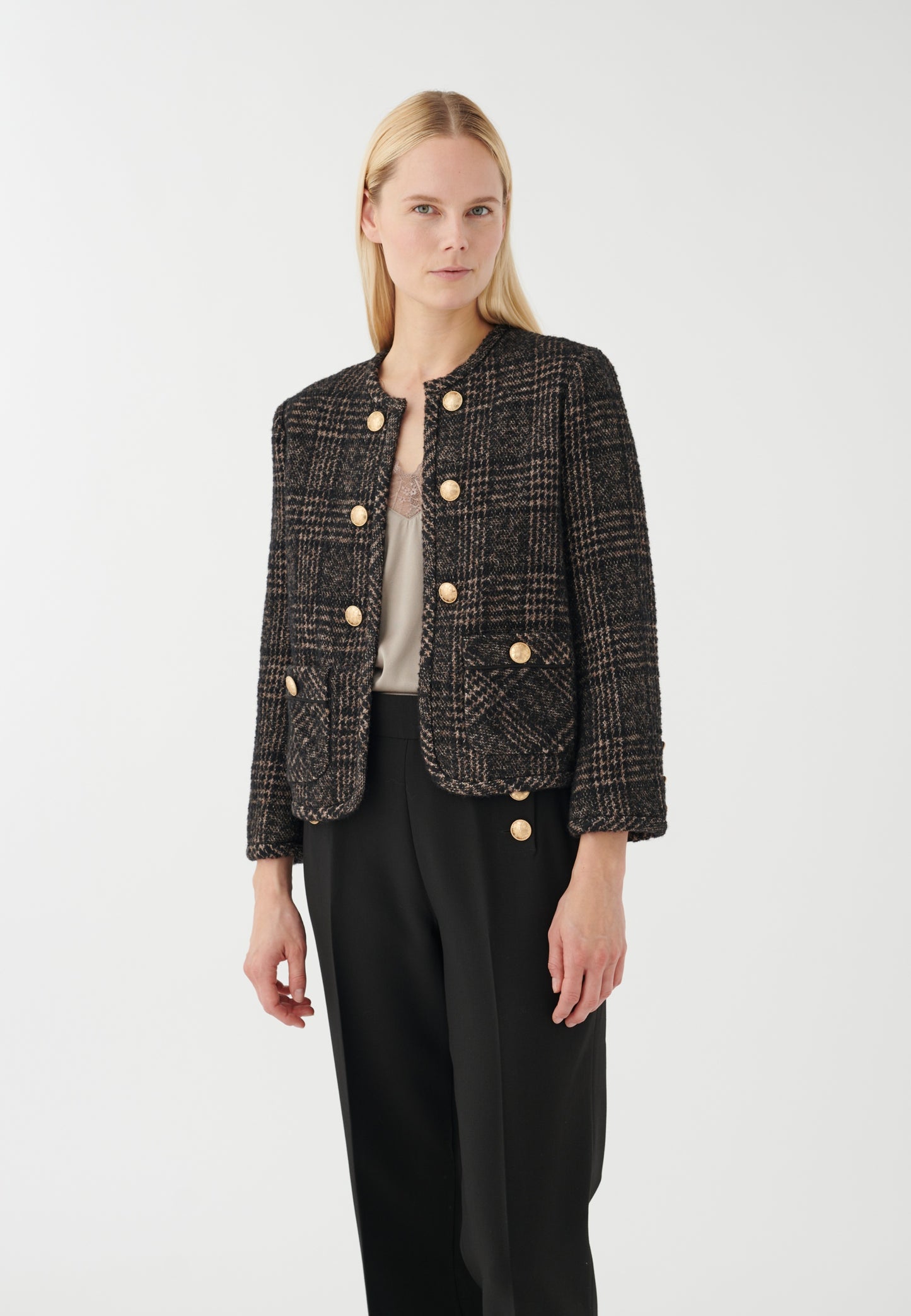 Dea Kudibal Nella Wool Mix Check Jacket in Cafe au Lait