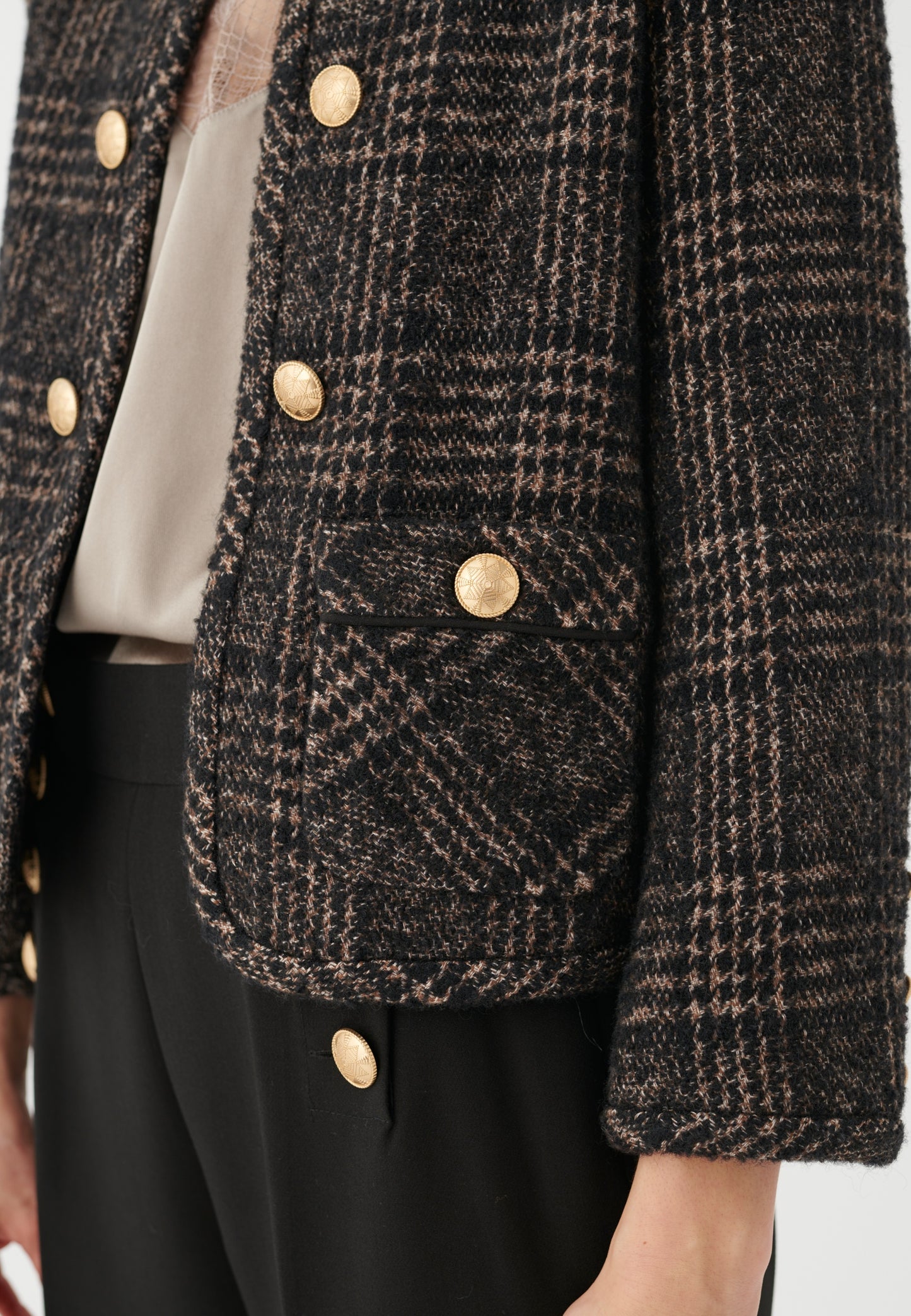 Dea Kudibal Nella Wool Mix Check Jacket in Cafe au Lait