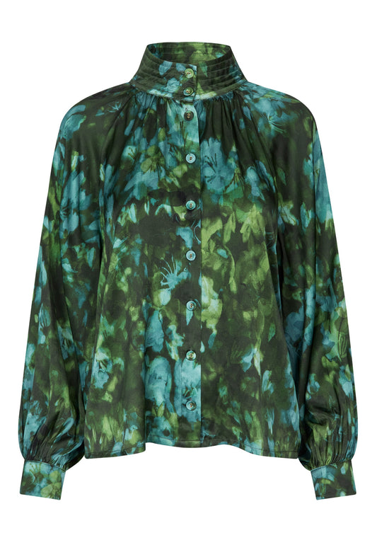 Dea Kudibal Nita Silk Print Blouse in Atlas Army