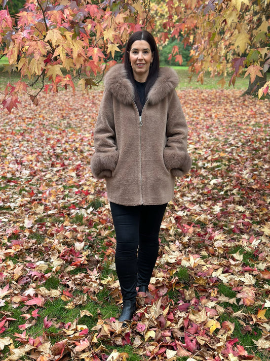 Levinsky Chestnut  Sheepskin Coat with Fur Trim Franciane