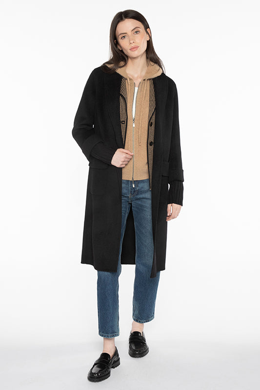 Kinross Black Shawl Collar Cashmere Coat LFOJ4-104