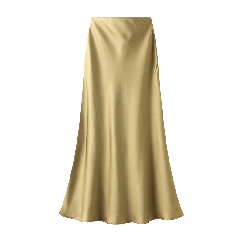 White Leaf Satin Skirt in Antique Gold LGN22A