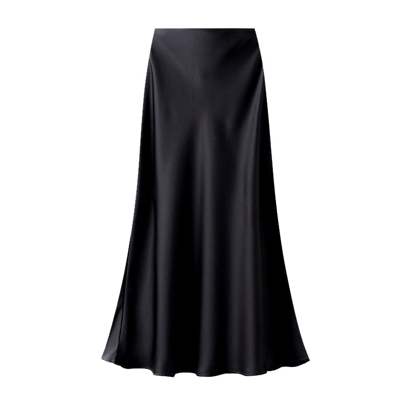 White Leaf Satin Skirt in Black LGN22B