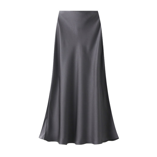 White Leaf Satin Skirt in Gunmetal LGN22