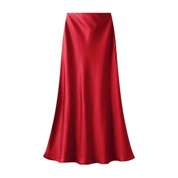 White Leaf Satin Skirt in Red LGN22R