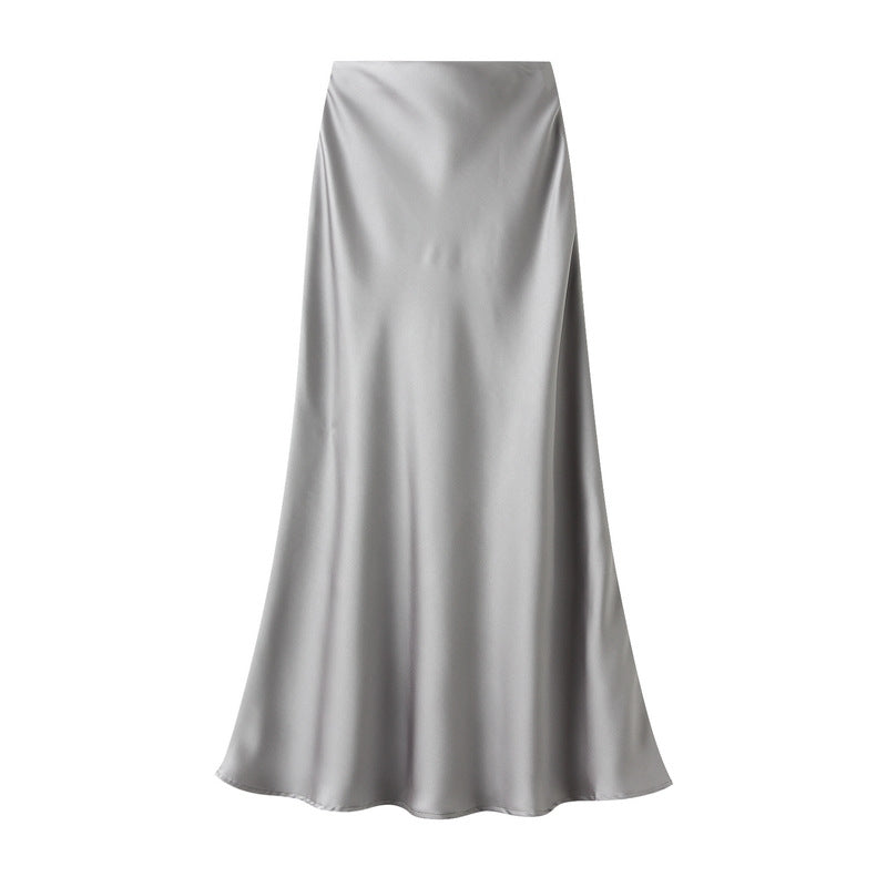 White Leaf Satin Skirt in Silver LGN22S