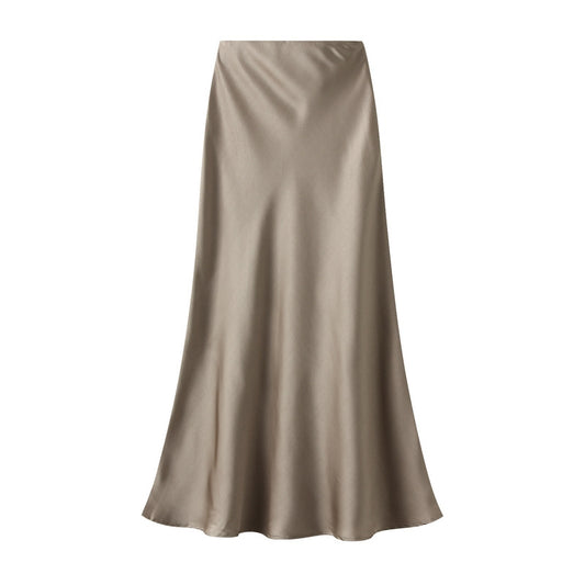 White Leaf Satin Skirt in Taupe LGN22