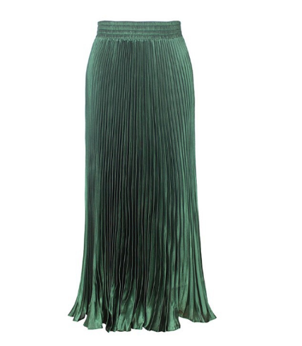 White Leaf Pleated Shimmer Skirt in Emerald LGQ15