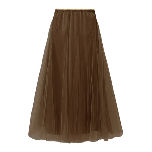 White Leaf Tulle Layer Skirt in Chocolate LGQ23BC