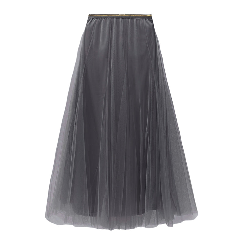 White Leaf Tulle Layer Skirt in Charcoal LGQ23G